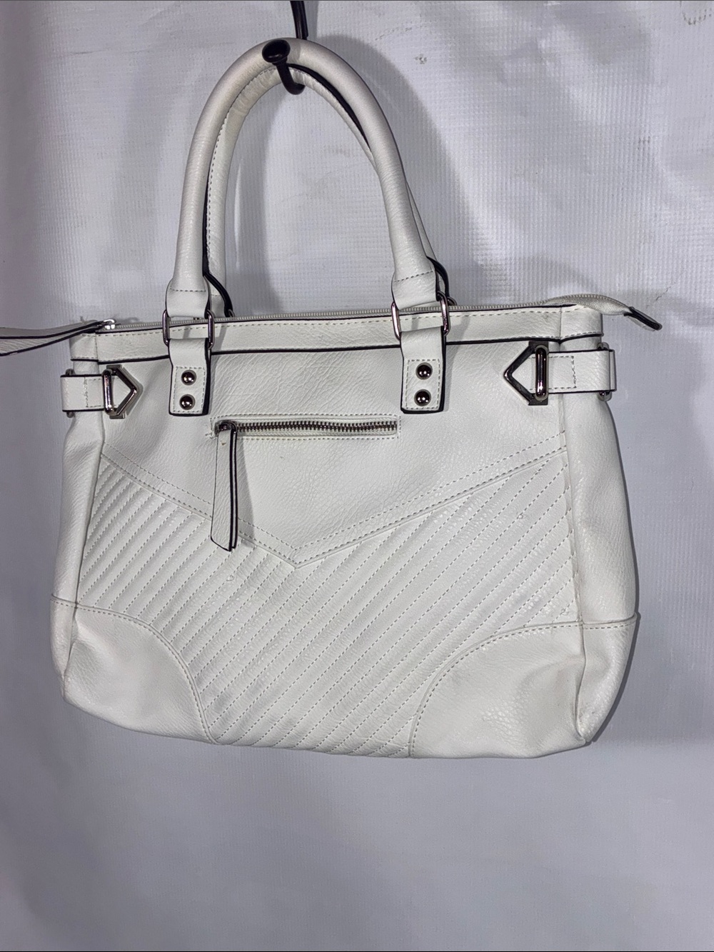 Candie's White Quilted Tote Bag with Top Handles